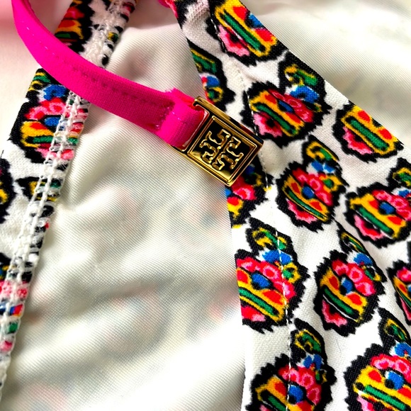NWT TORY BURCH swim bottoms M GABRIELLA pink white green fuscia string ties - Picture 3 of 13
